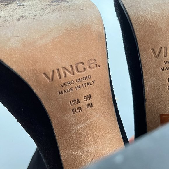 VINCE MADE IN ITALY BLACK SUEDE HIGH HEELED ANKLE BOOTS OPEN TOE WOMENS SIZE 9M - Picture 8 of 9